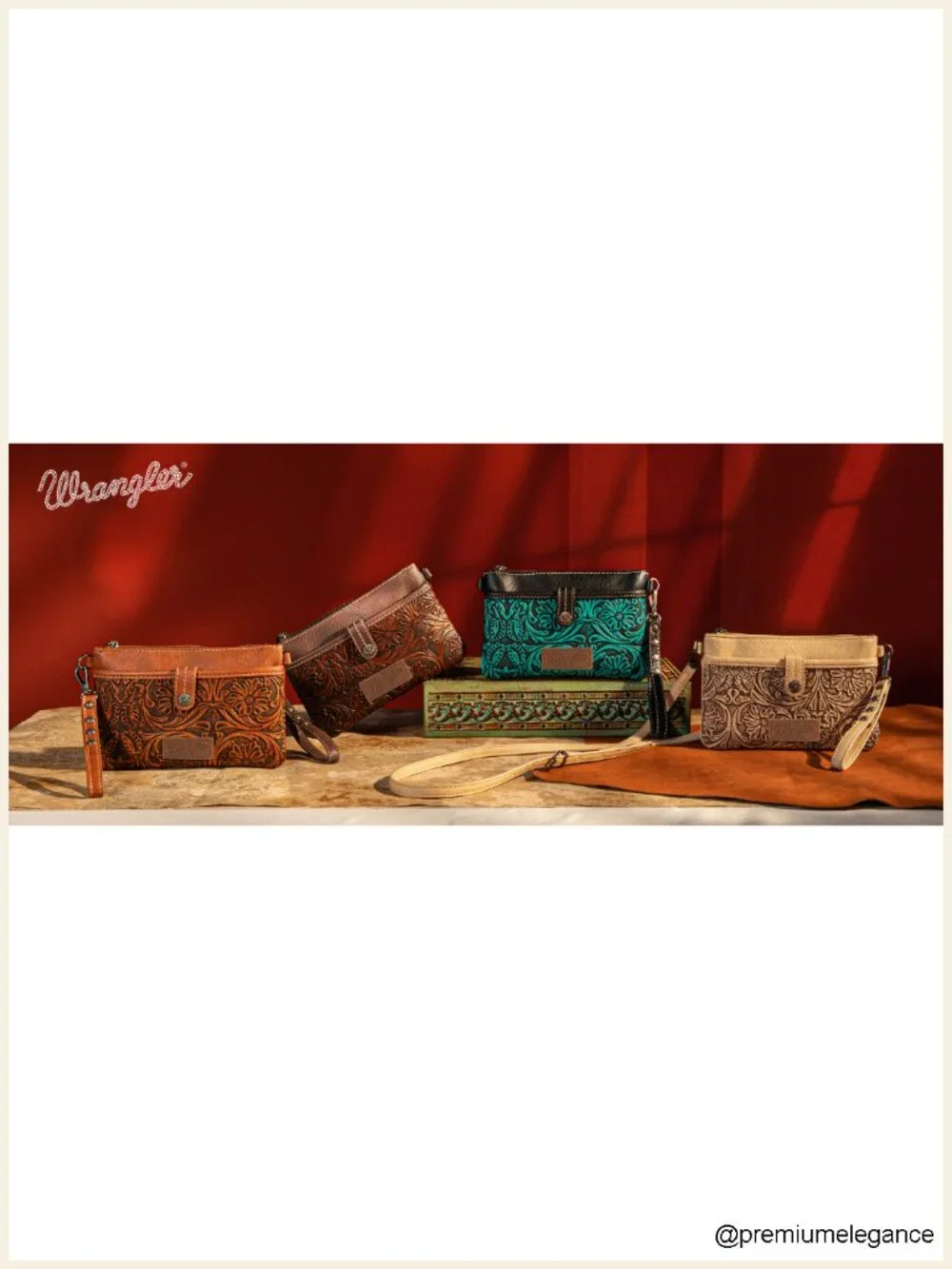Faux Leather Convertible Crossbody Wristlet Purse with Tooling Pattern